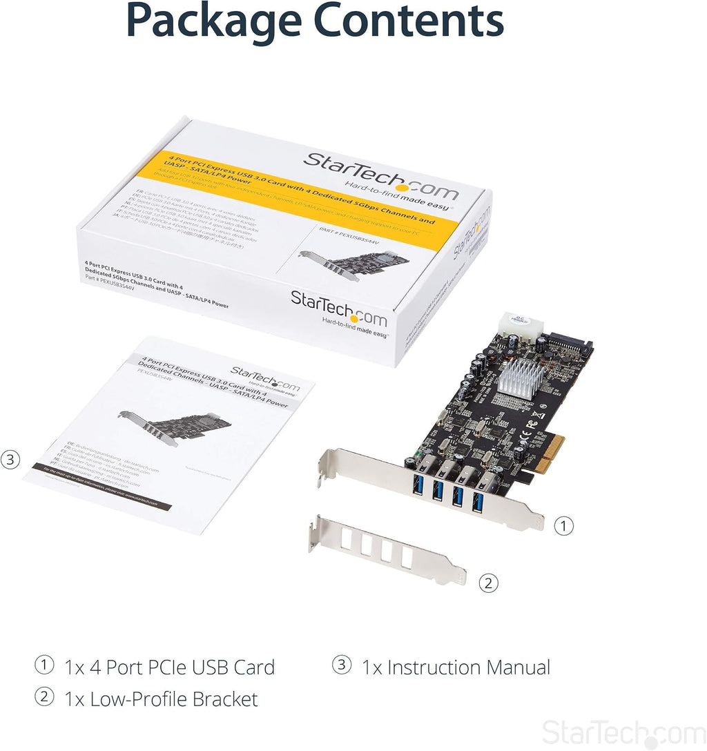 StarTech - Tarjeta PCIe USB de 4 puertos de 5 Gbps, 4 controladores...