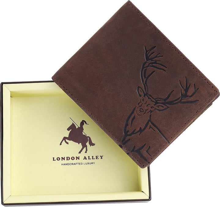 LONDON ALLEY Cartera de cuero marrón vintage de alce para hombre, M...