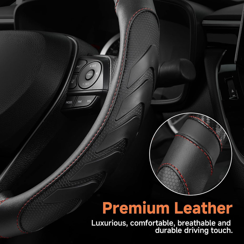 West Llama Funda para volante de piel de fibra de carbono con agarre antideslizante, diseño texturizado 3D, funda para volante de automóvil de 14.5-15 pulgadas, accesorio interior duradero (tamaño