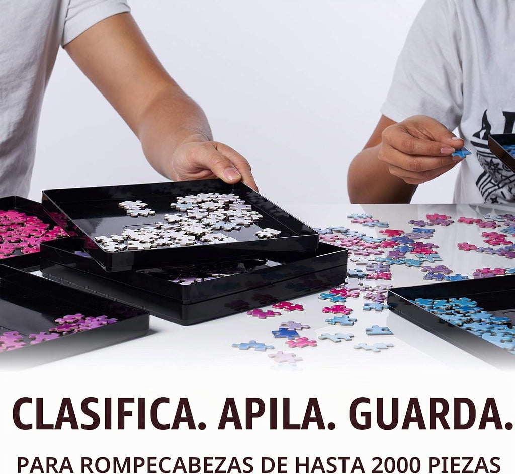 8 bandejas de clasificación de rompecabezas negras con tapa de 10 x 10 pulgadas | Organizadores de rompecabezas y almacenamiento | para rompecabezas de hasta 2000 piezas
