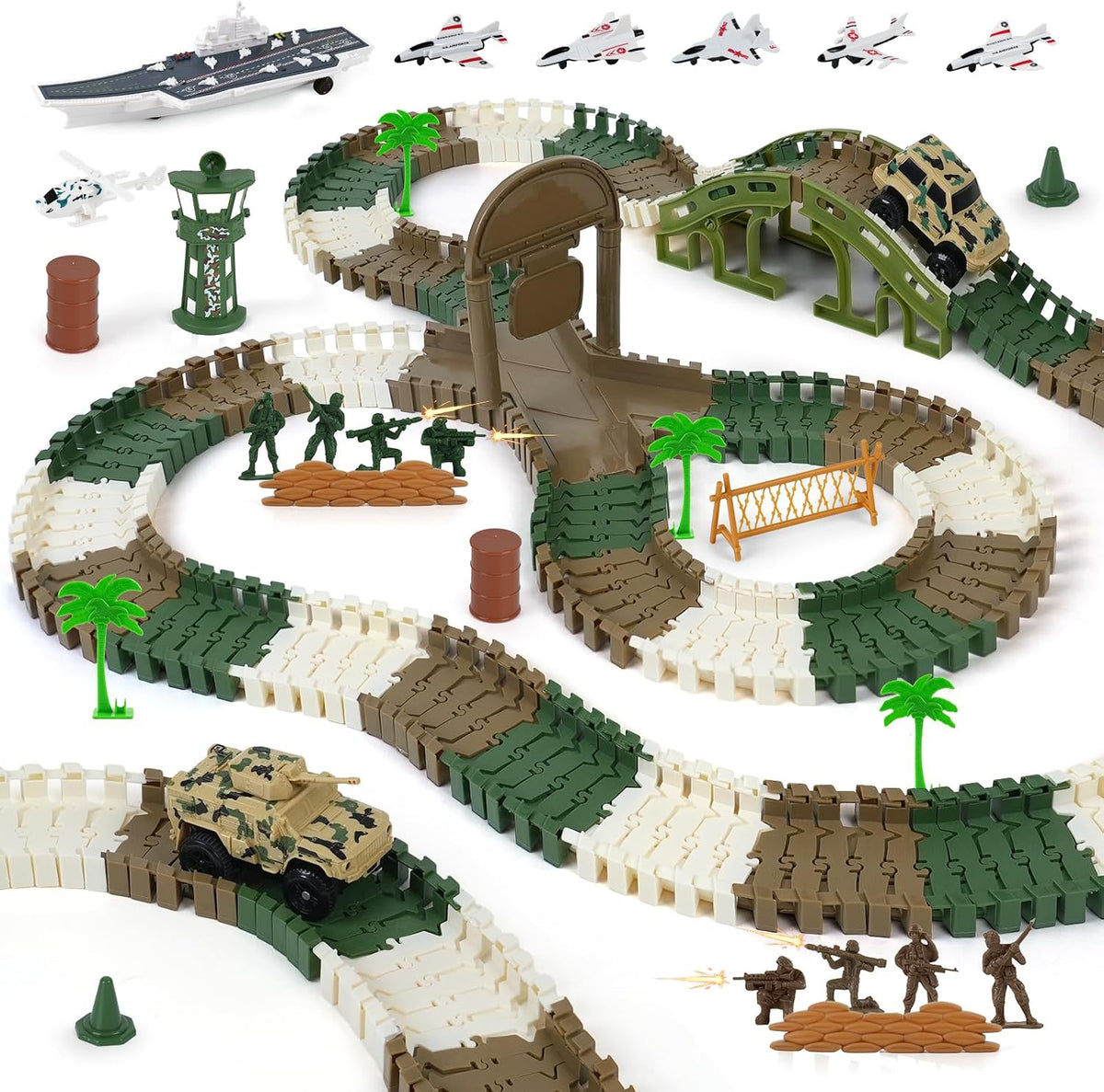 Juego de pistas de carreras militares, más de 240 piezas de juguete de
