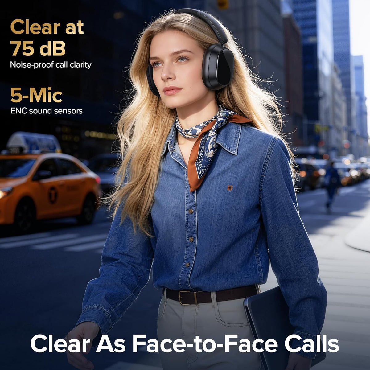 Hybird Auriculares inalámbricos Bluetooth 6.4 con cancelación activa de ruido, 140 horas de reproducción, ANC y pantalla de batería, auriculares con micrófono ENC de alta resolución