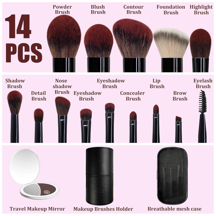 Jilier 14 piezas de mini brochas de maquillaje y espejo de bolsillo...