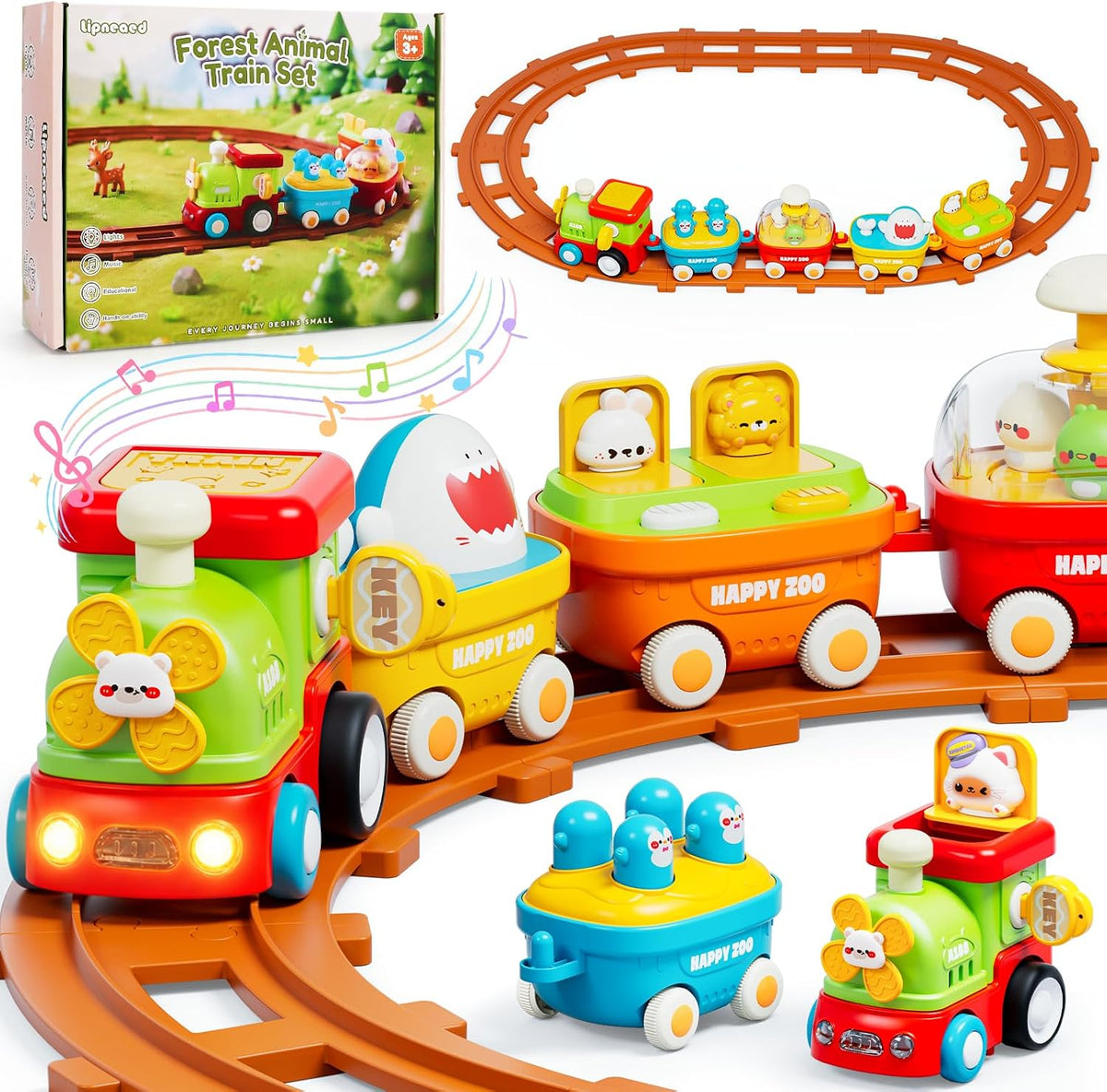 Juego de tren para niños pequeños, tren de animales para niños
