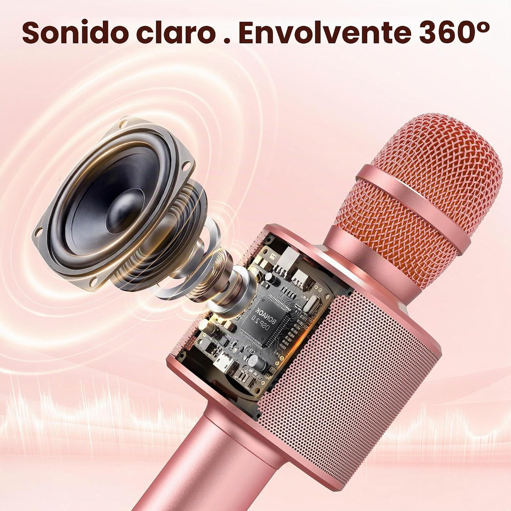 BONAOK - Micrófono inalámbrico Bluetooth para karaoke, 3 en 1; máquina altavoz con micrófono portátil de mano para todos los teléfonos inteligentes, regalos para niñas, niños, chicos y adultos de