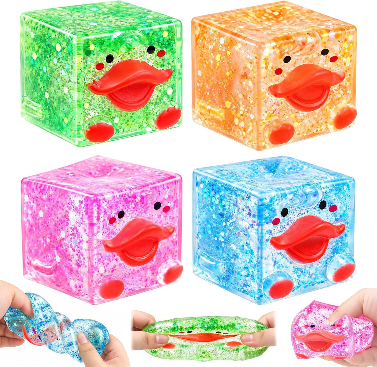 4 piezas novedoso cubo de pato 3D, juguete para ansiedad blando con