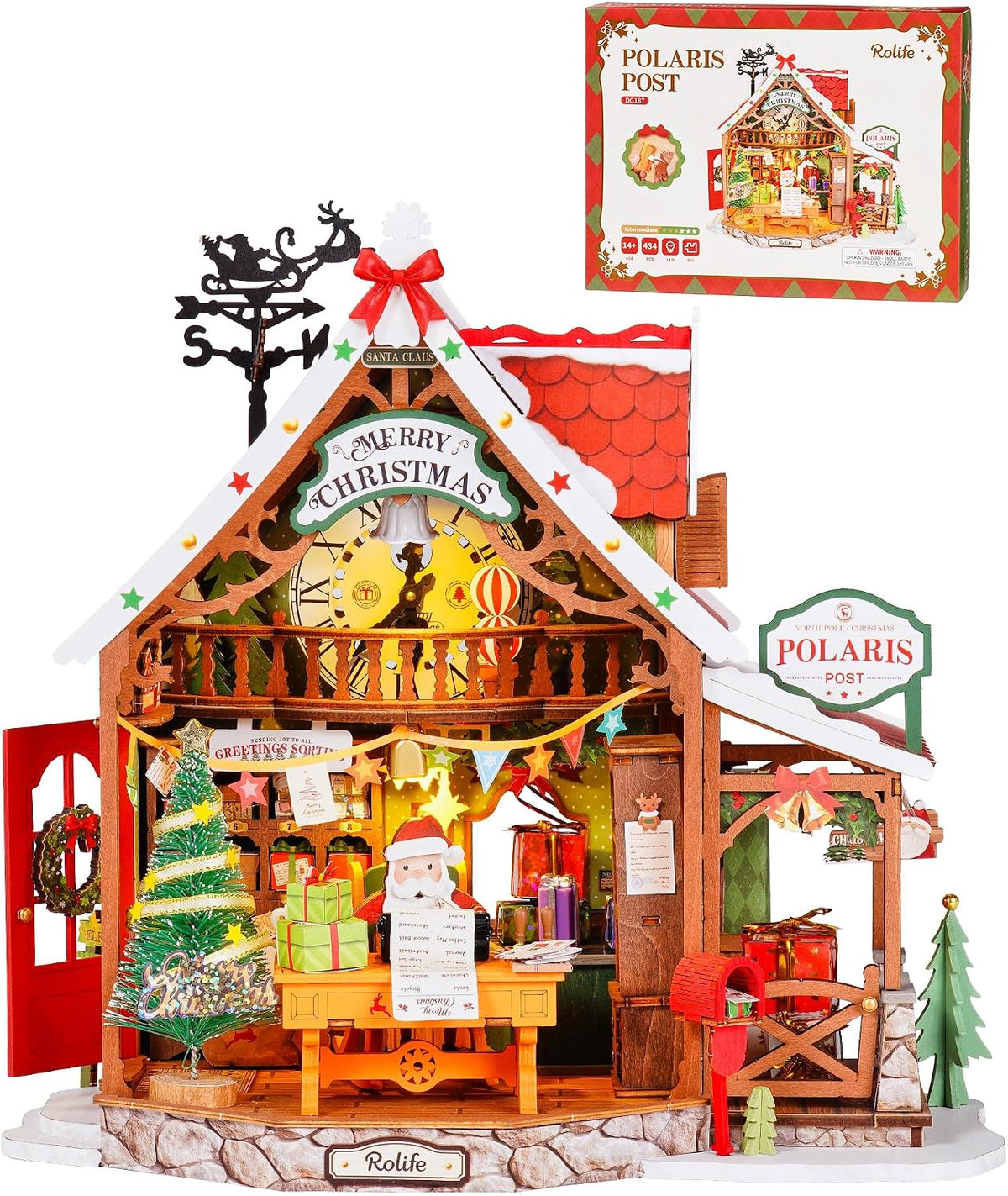Rolife Kit de casa de muñecas en miniatura de Navidad, casa de bricolaje de