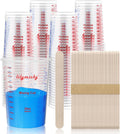 Paquete de 100 vasos de plástico para mezclar, 20 oz (600ml), vasos medidores desechables con 50 varillas de mezcla de madera, relaciones de medición: 2:1, 3:1, 4:1, adecuado para resina epoxi