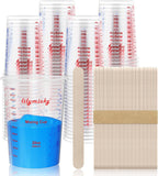 Paquete de 100 vasos de plástico para mezclar, 20 oz (600ml), vasos medidores desechables con 50 varillas de mezcla de madera, relaciones de medición: 2:1, 3:1, 4:1, adecuado para resina epoxi