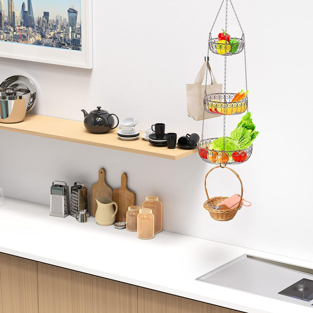 Simple Houseware - Cesta colgante para frutas de 3 niveles, bronce