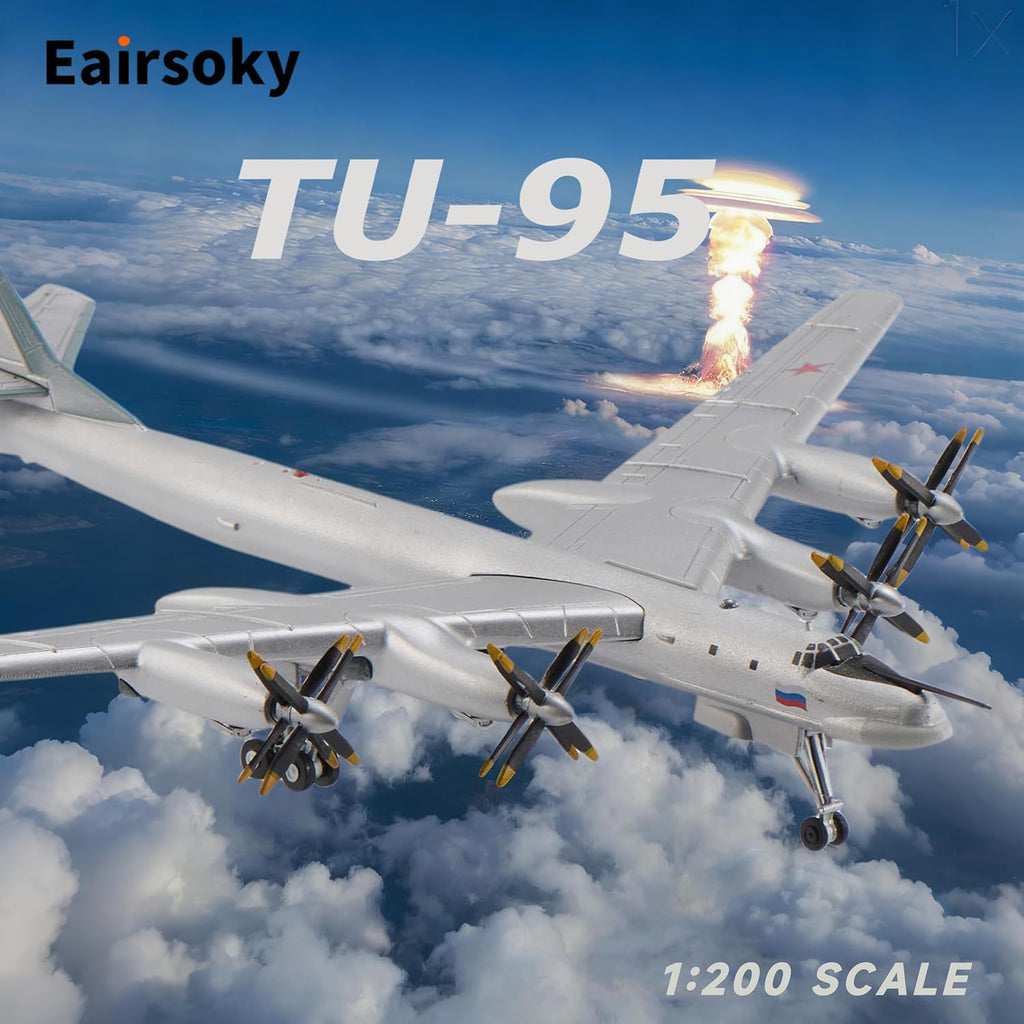1:200 Escala Tu-95 Bear Bombardero estratégico Modelo de aeronave de fundición a presión Militar Aviones de largo alcance Modelos de aleación para colección o regalo Interchage