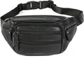 Riñonera de cuero negro para hombres y mujeres, bolsa de cintura de cuero genuino, bolsa de cinturón cruzada con correa ajustable para caminar, senderismo, ciclismo, Moda