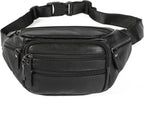 Riñonera de cuero negro para hombres y mujeres, bolsa de cintura de cuero genuino, bolsa de cinturón cruzada con correa ajustable para caminar, senderismo, ciclismo, Moda