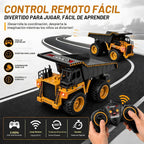 Camión de volcado a control remoto RC, vehículo de construcción, juguetes de camión con batería recargable para niños pequeños, niños y niñas