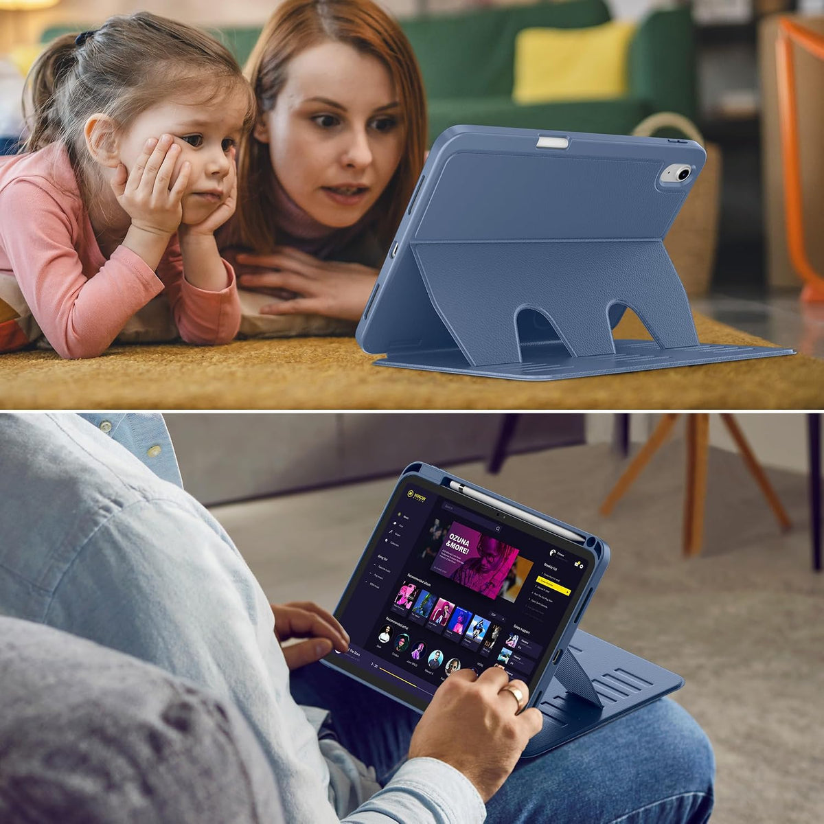 Funda para iPad (A16) de 11 pulgadas 2025 y iPad de 10ª/11ª generación de 10.9 pulgadas 2022, funda magnética con múltiples ángulos, parte trasera a prueba de golpes, soporte para lápiz y apagado y encendido automático, azul niebla