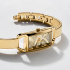 Michael Kors MK Empire - Reloj rectangular de acero inoxidable con correa de acero o cuero para mujer