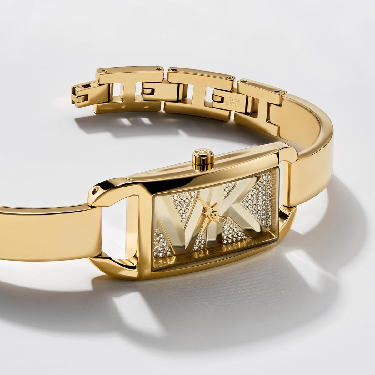 Michael Kors MK Empire - Reloj rectangular de acero inoxidable con correa de acero o cuero para mujer