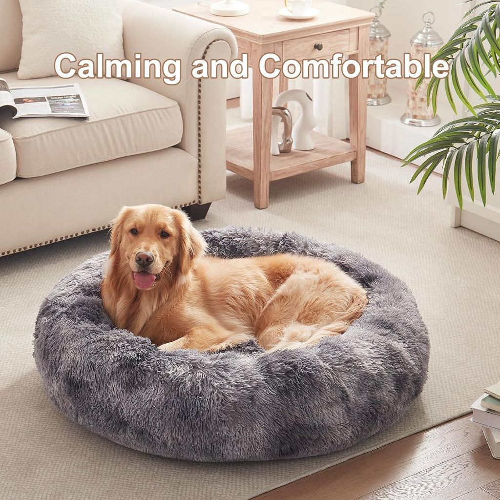 Cama para perros grandes con forma de dona esponjosa de piel