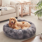 Cama para perros grandes con forma de dona esponjosa de piel