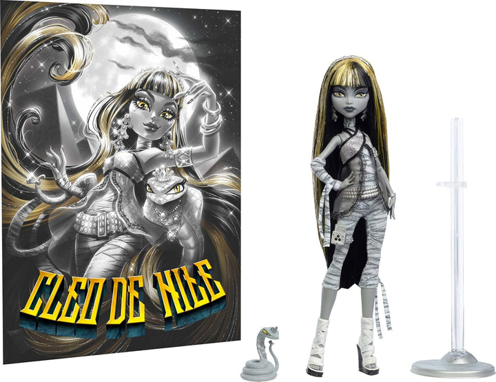 Monster High Muñeca Reel Drama, Cleo de Nile en Blanco y Negro Repr...