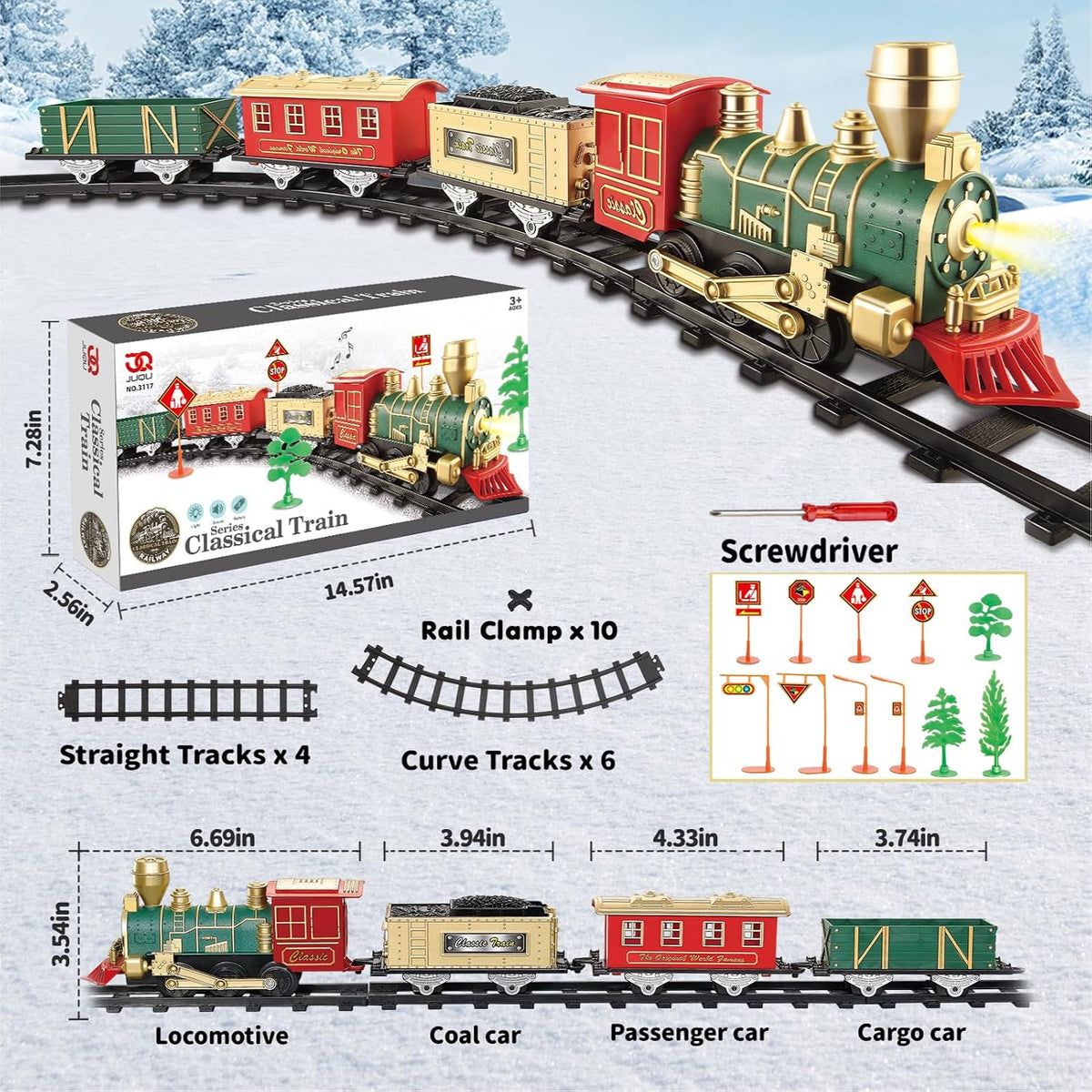 Juego de tren eléctrico para niños de 3 a 8 años, tren de juguete a pilas con luces y sonidos, 3 autos y 10 pistas para Navidad y juego durante todo el año