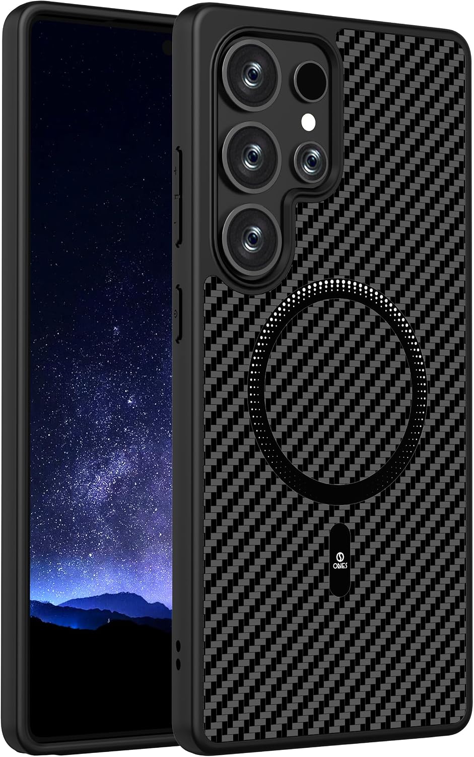 ONES Funda magnética para Galaxy S25 Ultra, [compatible con MagSafe] [protección contra caídas de grado militar] patrón de fibra de carbono, a prueba de golpes, carcasa rígida para Galaxy S25 Ultra