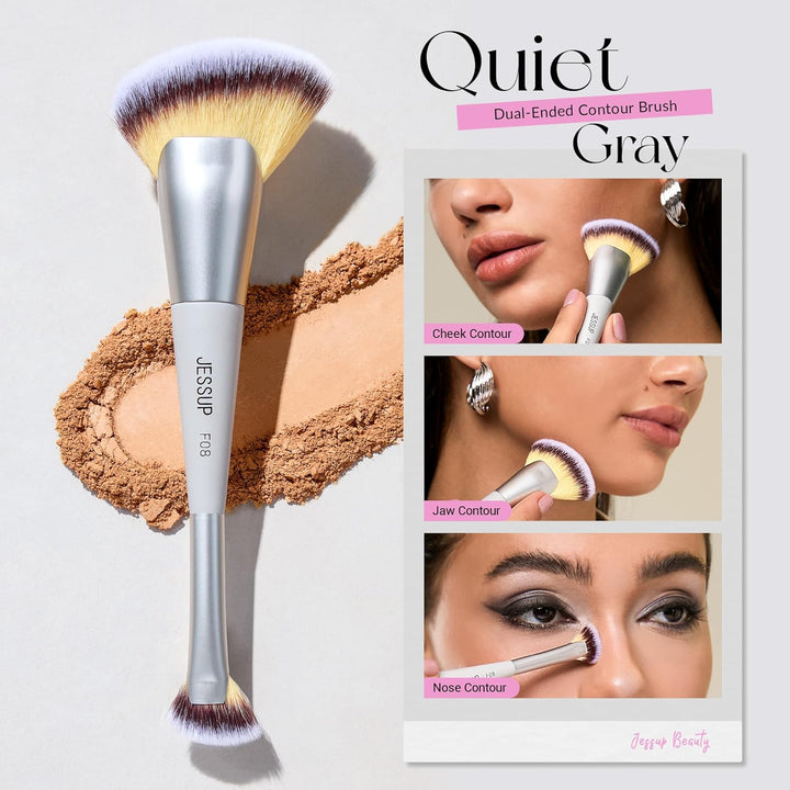 Jessup Juego de 3 brochas de maquillaje facial de doble cara para b...