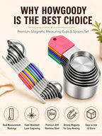 Juego de 15 tazas y cucharas medidoras magnéticas, de acero inoxidable 304, diseño fuerte N52 de anidación magnética con nivelador, para ingredientes secos y líquidos, apto para lavavajillas (colorido)