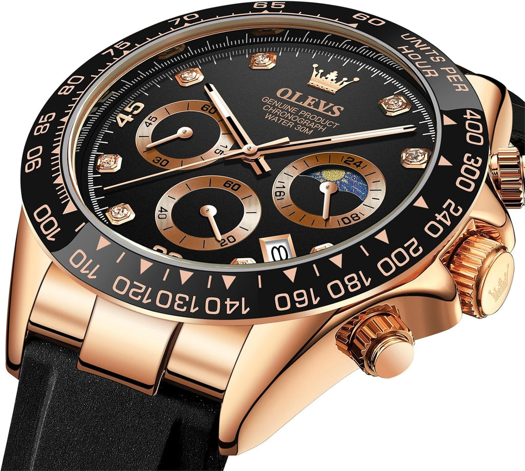OLEVS Relojes Cronógrafo Masculinos de Moda Empresarial Analógico Quartz Reloj de Pulsera para Hombre, Cinturón de Silicona a prueba de agua con Luminiscente, Calendario