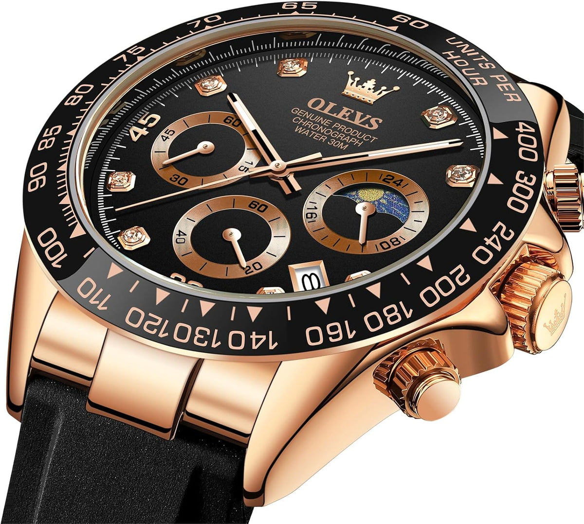 OLEVS Relojes Cronógrafo Masculinos de Moda Empresarial Analógico Quartz Reloj de Pulsera para Hombre, Cinturón de Silicona a prueba de agua con Luminiscente, Calendario