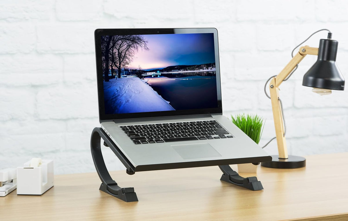 VIVO Soporte elevador curvado completamente ajustable negro para portátil, portátil y monitor STAND-V001N
