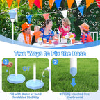 Máquina de burbujas para niños, máquina automática de hacer burbujas de pie, altura ajustable hasta 47 pulgadas, máquina de burbujas con batería para exteriores con luz/música para regalos de
