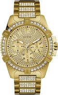 GUESS Reloj de pulsera de acero inoxidable dorado con cristal adornado con día