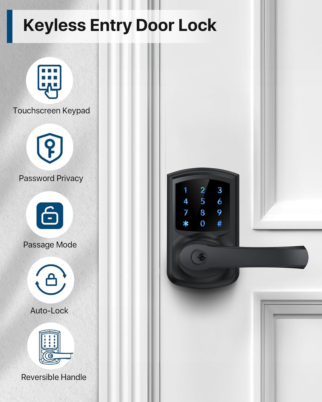 HIDALIFE Cerradura de puerta de entrada sin llave, cerradura de pue...