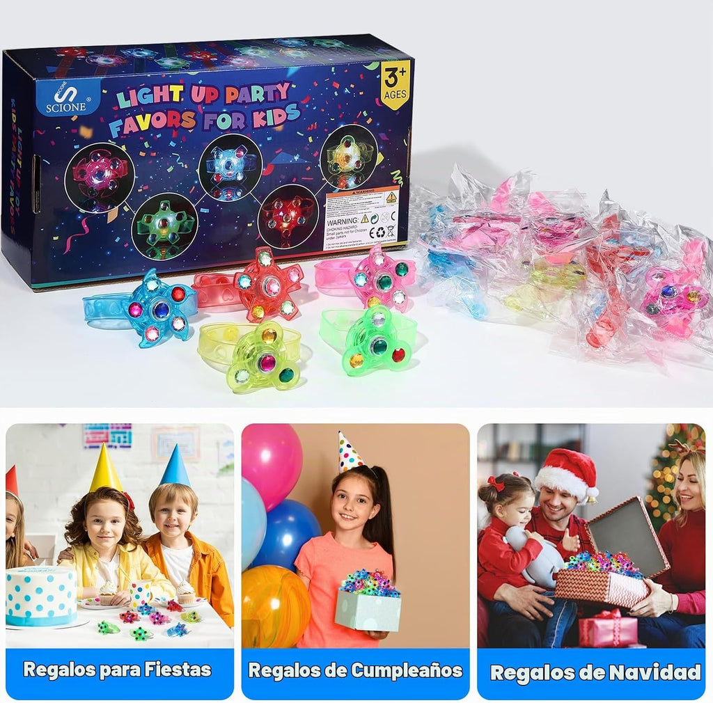SCIONE Paquete de 24 pulseras giratorias con luz LED, recuerdos de fiesta