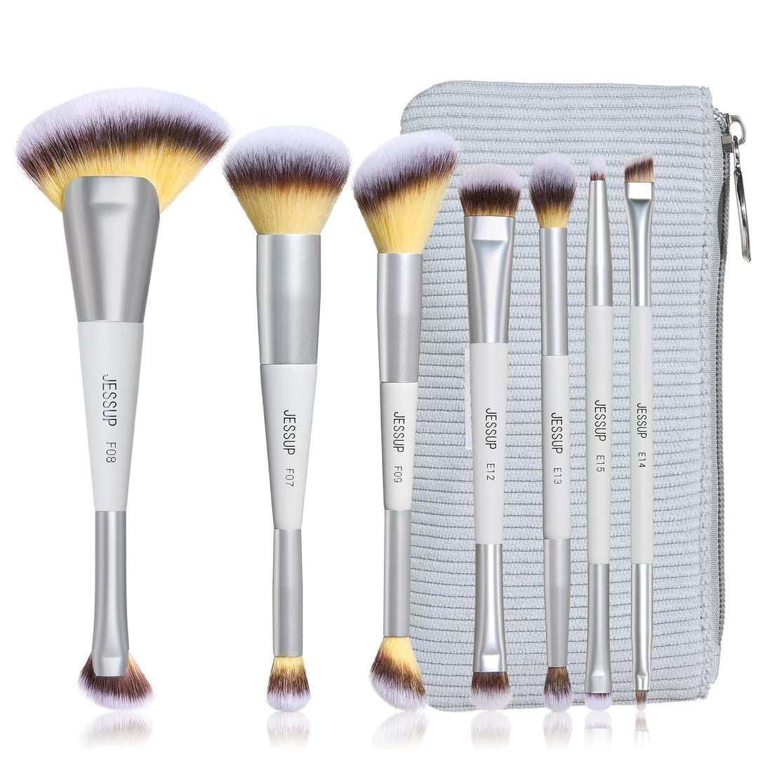 Jessup Juego de 7 brochas de maquillaje de doble extremo, base sint...