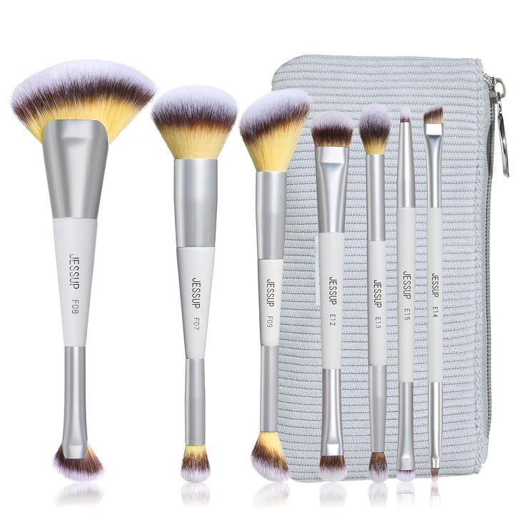 Jessup Juego de 7 brochas de maquillaje de doble extremo, base sint...