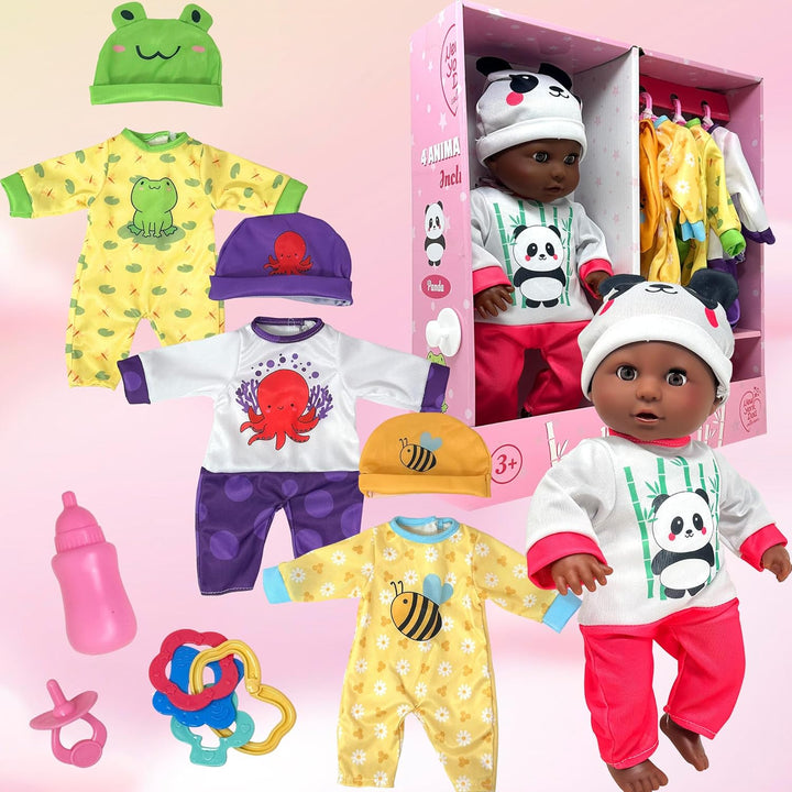 Muñeca de bebé de cuerpo suave con accesorios y 4 juegos de trajes...