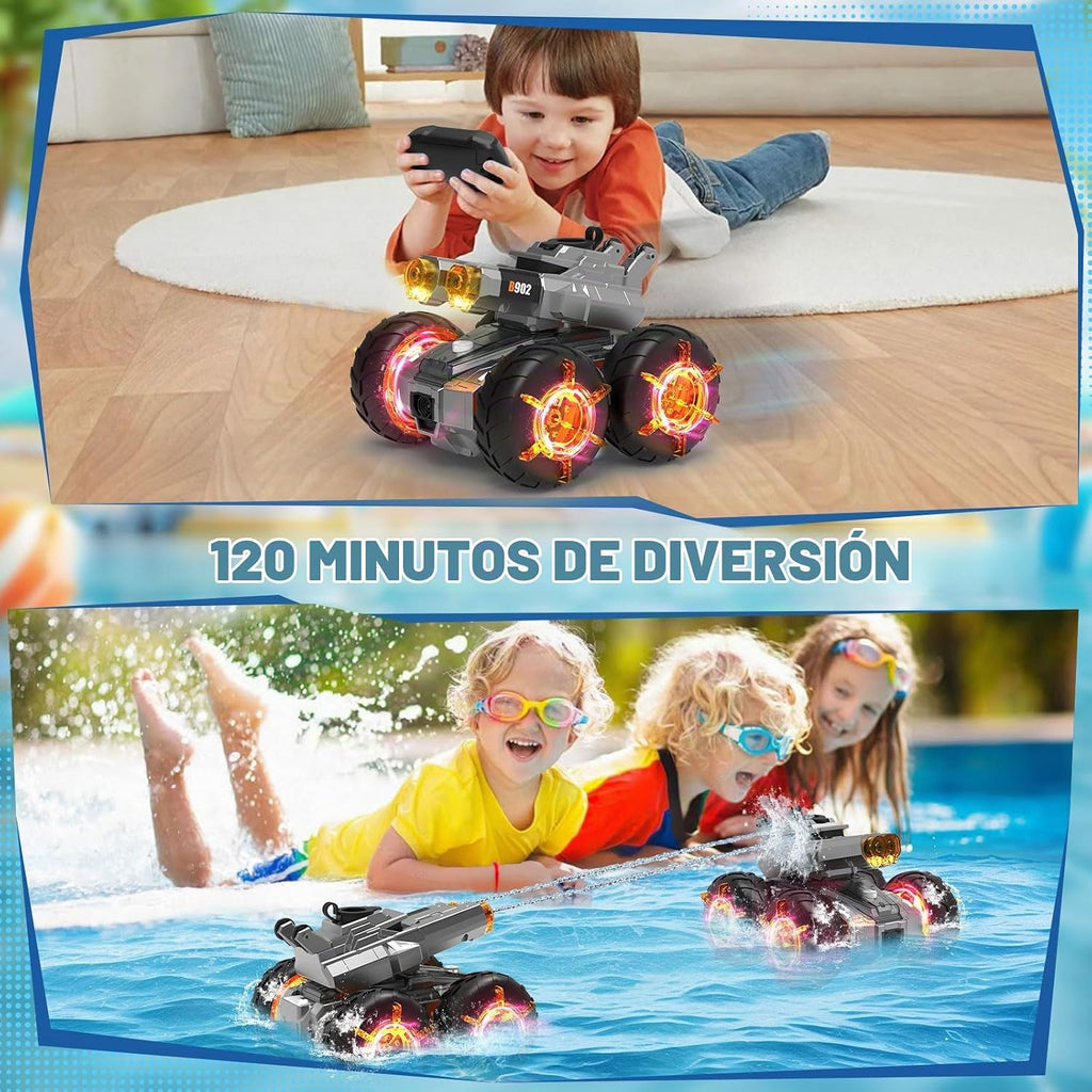 Auto RC anfibio con pistola de agua, juguetes de piscina de agua de verano, vehículo de acrobacias a control remoto impermeable para niños a partir de 8 años, con detección de gestos, autos de