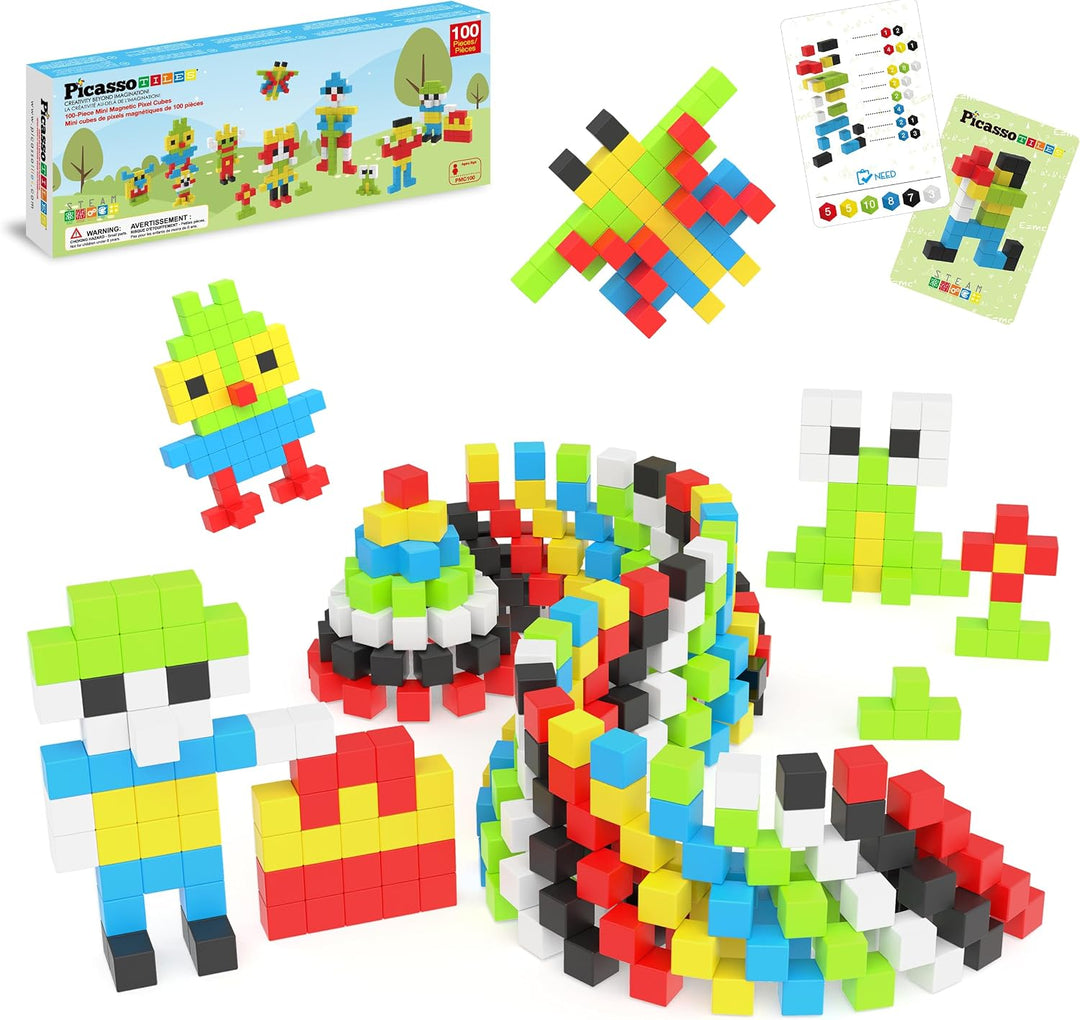 PicassoTiles Juego de 101 piezas de cubos magnéticos de rompecabeza...