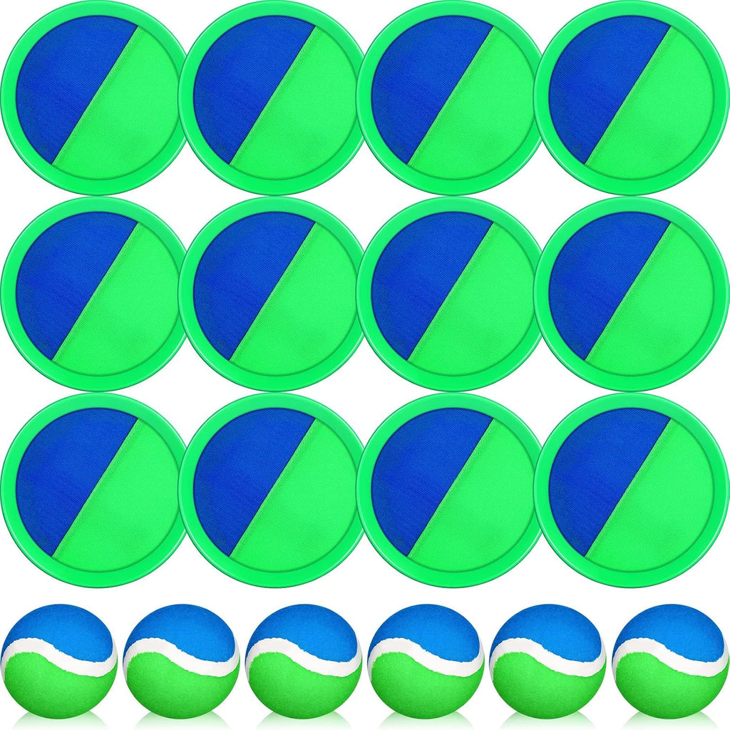 Charniol Juego de lanzar y atrapar para niños, verde y azul, 12 paletas y 6