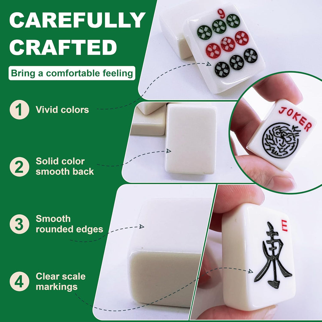 Juego completo de mahjong americano de 1.2 pulgadas de 166 azulejos – Juego completo de viaje con bonitos azulejos Mah Jongg para principiantes, adultos, personas mayores, mini mahjong