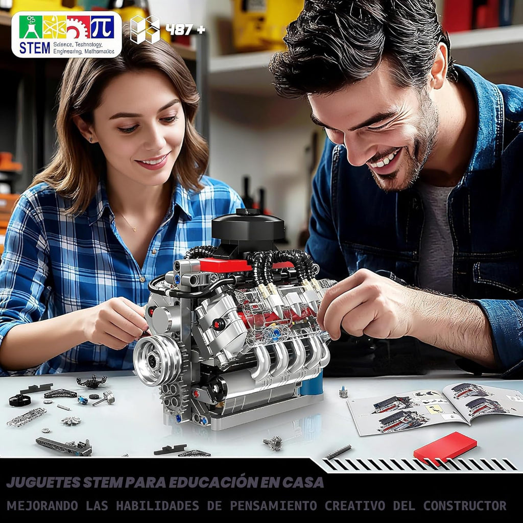 Mould King Kit de modelo de motor V8 10171, mini kits de motor V8 que funciona, construye tu propio motor de modelo de automóvil con motor, bloques de construcción coleccionables para adultos