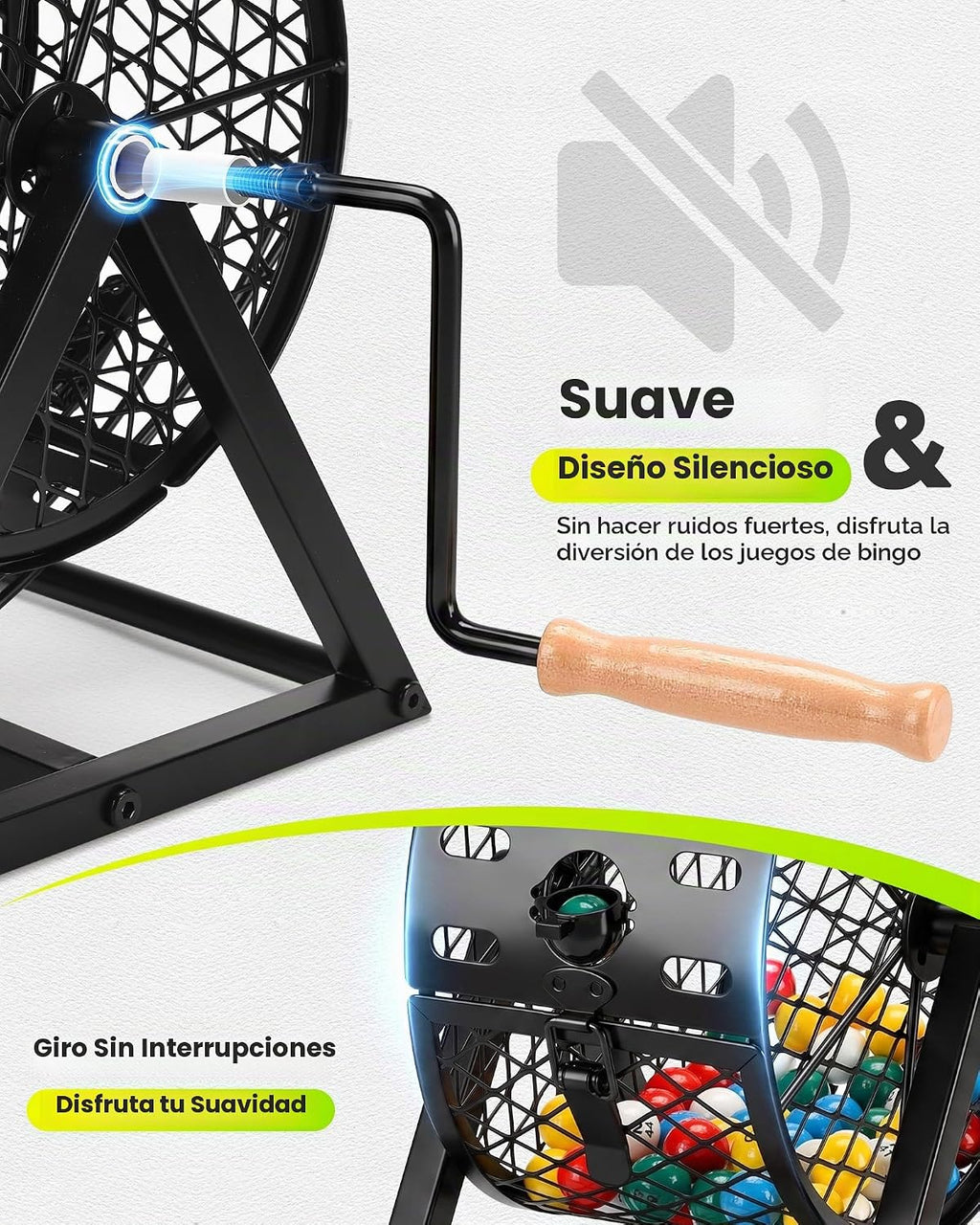 Juego de bingo de lujo grande de 12 pulgadas con jaula, tablero, bolas, 30