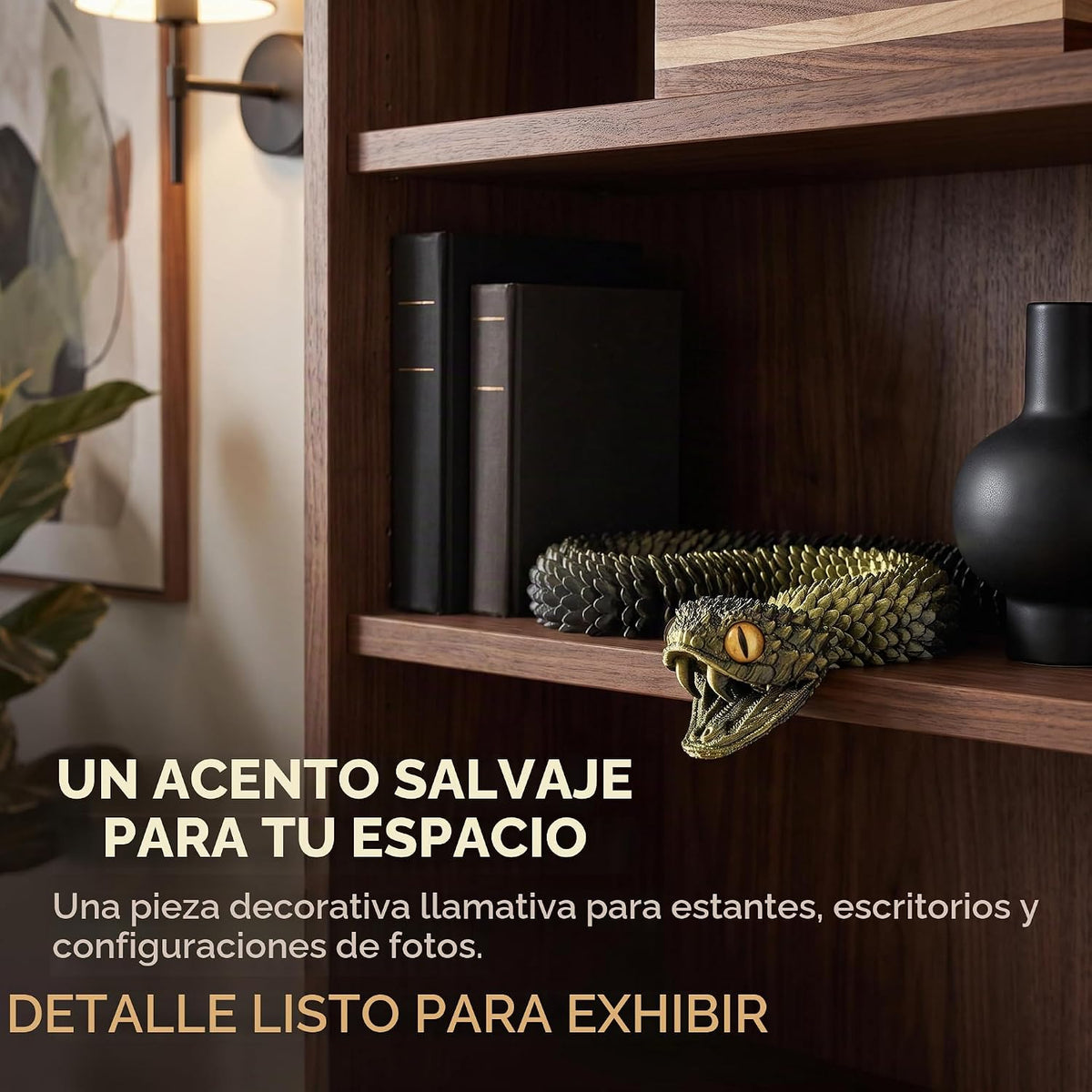 Modelo de serpiente impreso en 3D sobredimensionado de 35.5 in con dientes móviles (Negro Dorado)