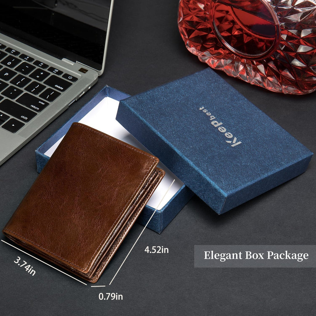 Cartera de cuero para hombre, plegable vertical, con bloqueo RFID,...