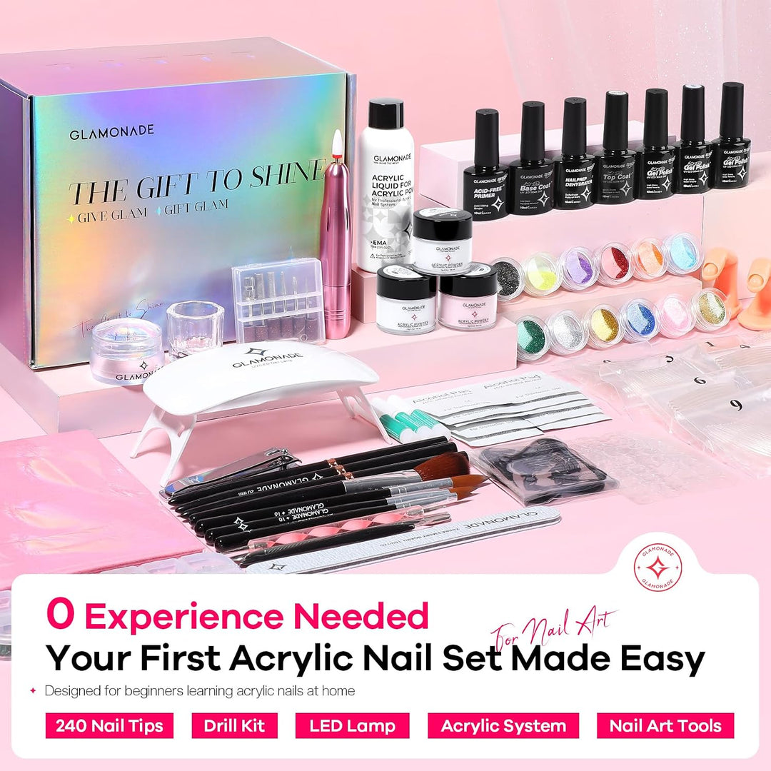 Glamonade Kit de uñas acrílicas para principiantes: juego de uñas p...