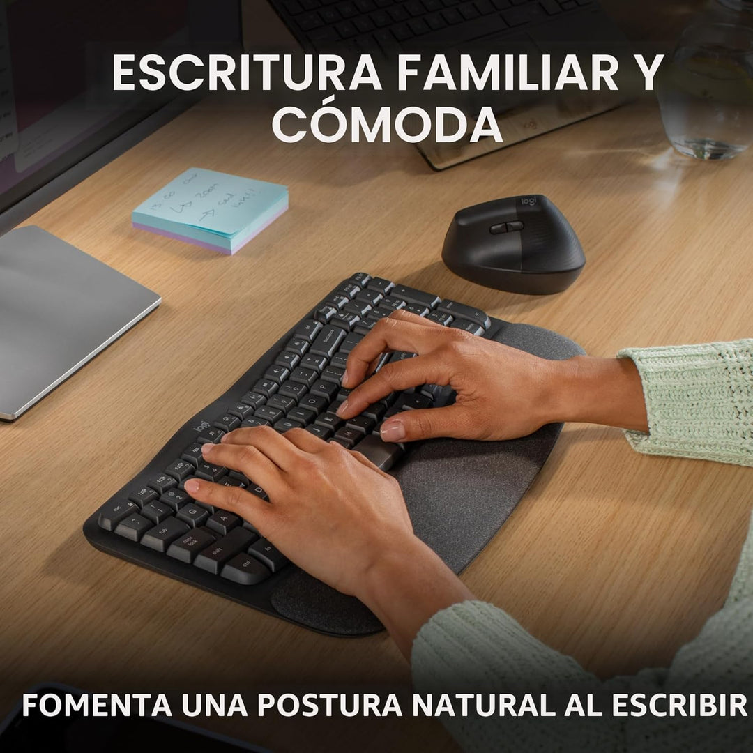 Logitech Wave Keys - Teclado Inalámbrico Ergonómico con Reposamuñec...