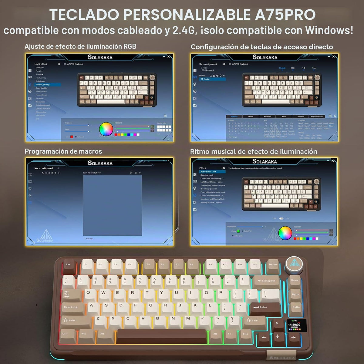 SOLAKAKA A75 PRO Teclado mecánico inalámbrico 75% con pantalla y pe...