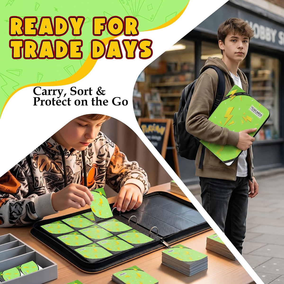 Carpeta de tarjetas para tarjetas de Pokémon, carpeta de 9 bolsillos para 900 tarjetas con 50 fundas extraíbles, 3 anillos con cremallera, estuche para tarjetas TCG, MTG, colección de tarjetas